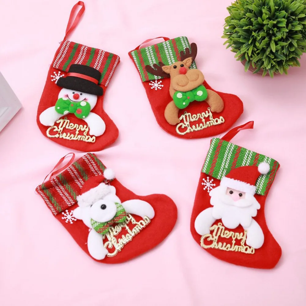 

Christmas Sock Children Candy Bag Cartoon Christmas Gift Pouch Non-woven Fabric Christmas Tree Ornaments