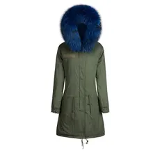 Корейский стиль Модные Army Green Меховые Пальто Теплая Подкладка Верхняя одежда Элегантный синий Зимняя куртка мужской меха куртка