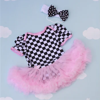 

Fashion Baby Rompers 2PCs per Set Pink Plaid Baby Girls Tutu Dress Headband for 0-12Months Free Shipping