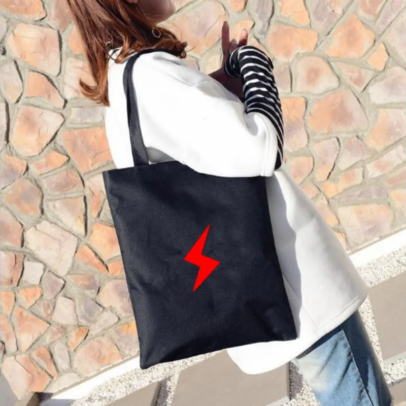 

Casual Soft Black Canvas Women's Shoulder Bag Pattern Printed Handbag Eco Environmental Friendly Shopping Tote Simple Beach Bag