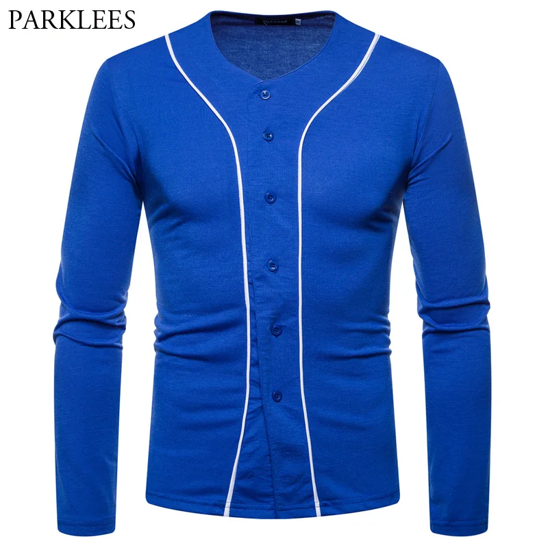 Baseball Shirt Men 2018 Brand New V Neck Long Sleeve Button T-shirt Baseball Jersey Men Hip Hop Streetwear Tops Tees Camisetas