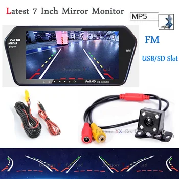

7'' TFT LCD Car Mirror Monitor High Resolution 1024*600 Screen Bluetooth/MP5 Usb/TF Slot Car Rear View camera Night Vision LED