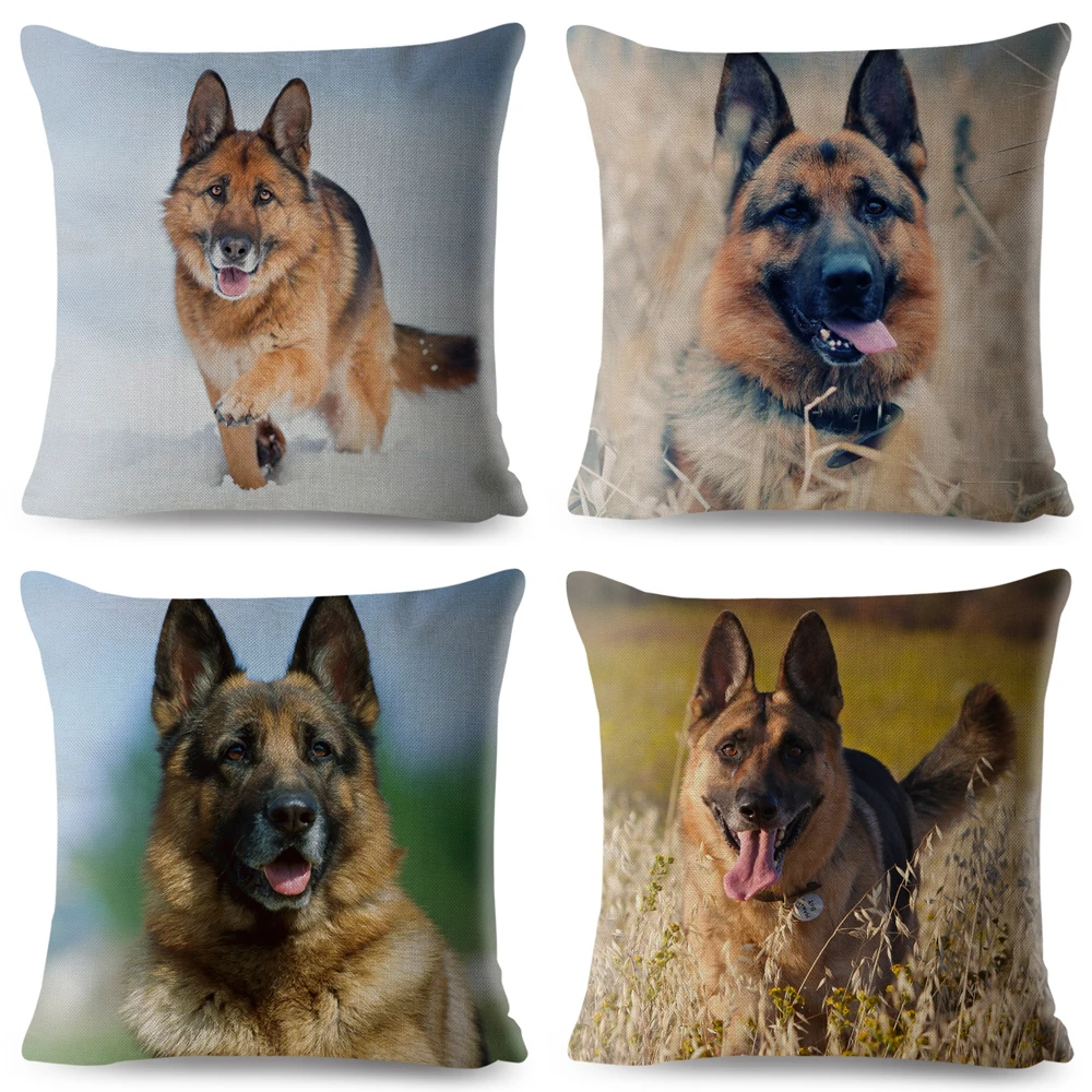 German Shepherd Dog Print Throw Pillow Cover 45*45 Cushion Covers Linen Pillows Cases Sofa Home Decor Pet Pillow Case