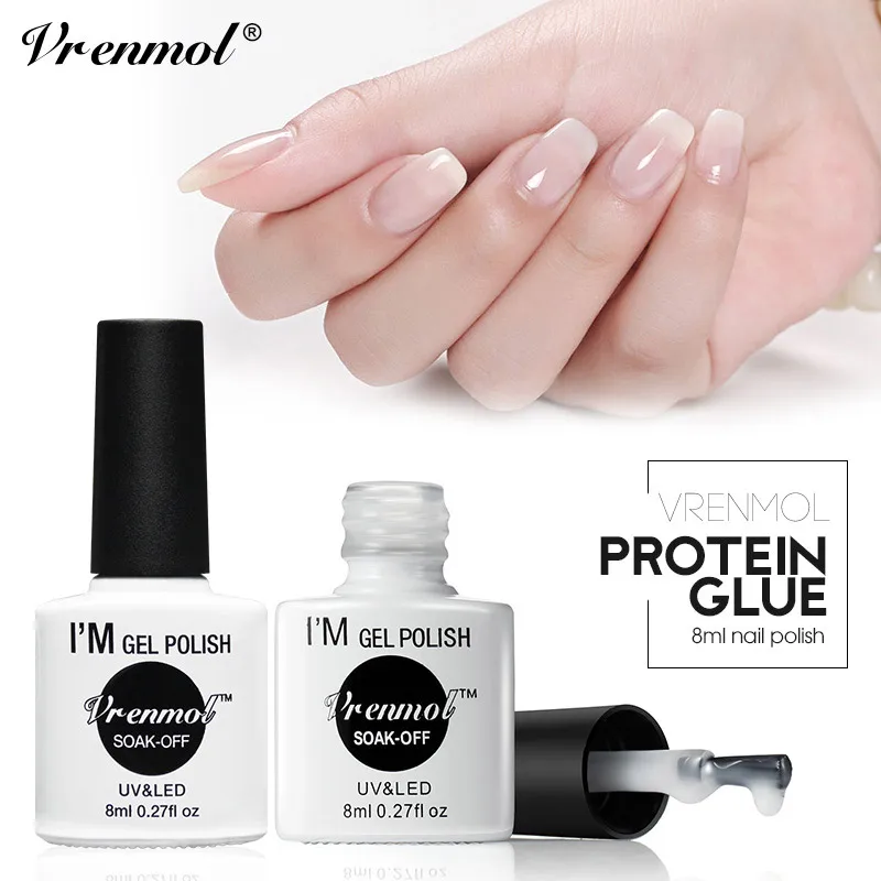 

Vrenmol 1pcs Nude French Clear Milky Protein Color Gel Nail Polish Soak Off UV Gel Varnishes Need Top Base Coat Nail Lacquer