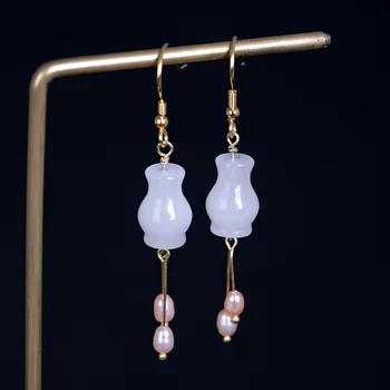 

Natural White Jade Peace Bottle Earrings Women's Handmade Diy Rice Beads Earrings With 925 Silver Hook Fine Jewelry