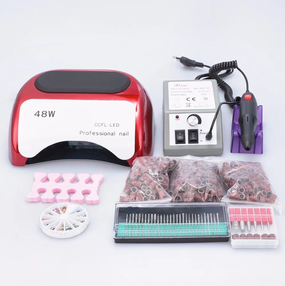 Conduziu a Lâmpada do Unha para Unhas de Gel Manicure com Broca Pedaços de um Conjunto de Ccfl Polonês Cura Unhas & Professional Electric Unha Broca Conjunto de 48 w 7 Beleza e saúde