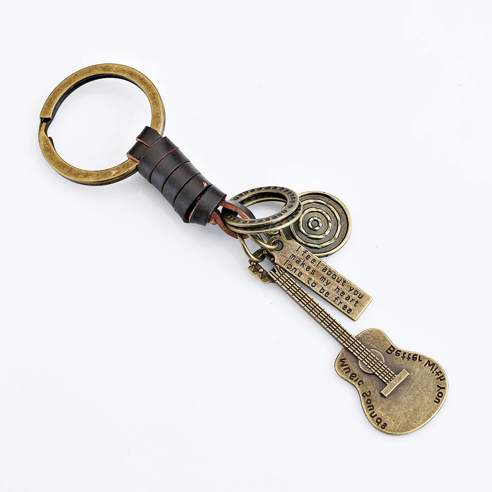 Guitar Keychain Leather Vintage Punk Key Chains For Unisex Car