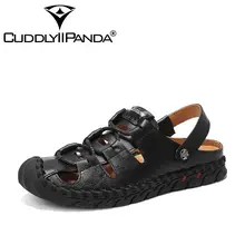 Приятная панда; коллекция года; мужские модные сандалии; сезон лето; натуральная кожа; металл; Повседневная пляжная обувь; Мужские дышащие шлепанцы без застежки