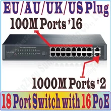 Максимальная 119 W 16 коммутатор PoE портов с 16PoE Порты и разъёмы s Мощность IP камера, беспроводная точка доступа, 16-Порты и разъёмы коммутатор питания через Ethernet 2 RJ45 гигабитный порт для выпускного вечера