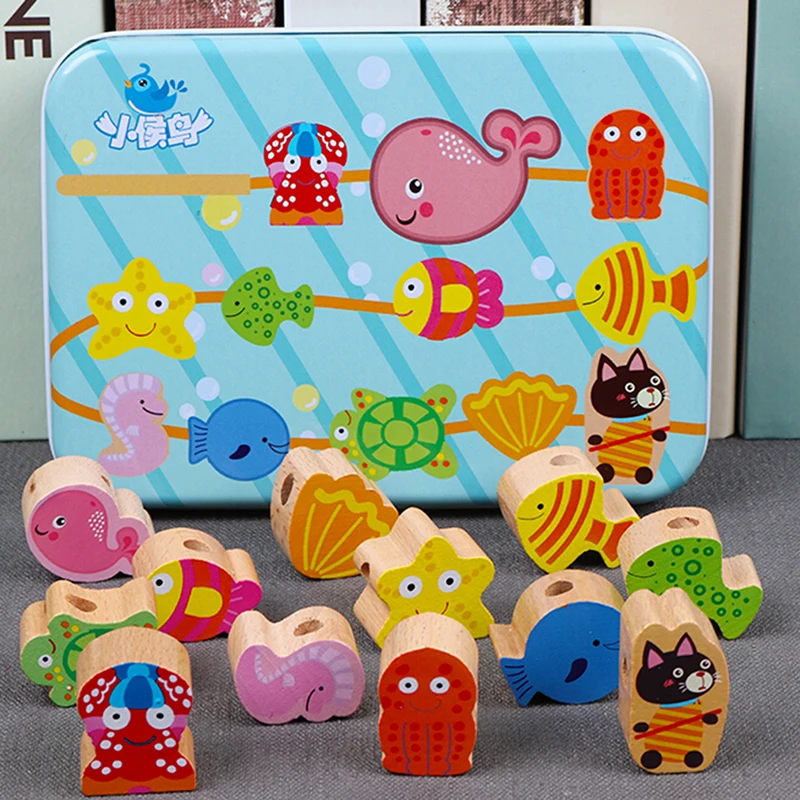 3D деревянные игрушки детские DIY Мультяшные фрукты животные нарезные бусины