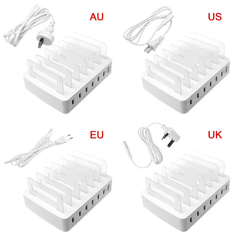 

Smart USB Charger Quick Charging Station Dock 6 Port 2.4A Mobile Phone Tablets Multiple Devices Organizer Desktop Stand Power