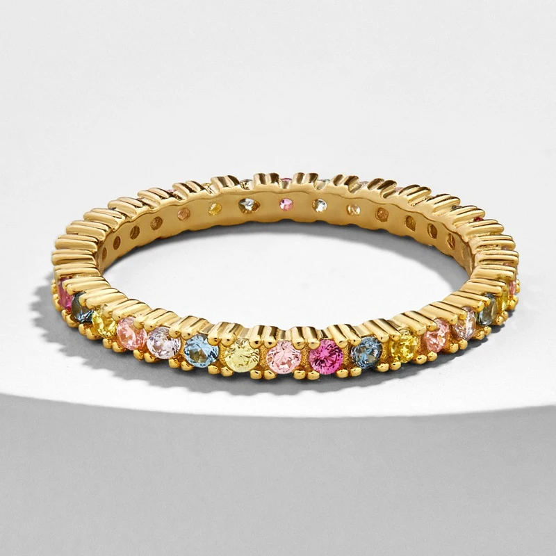 

Top Quality Classical mix color Cubic Zircon Wedding Ring for Women Men Silver Gold Color Crystal colorful cz ring 2019
