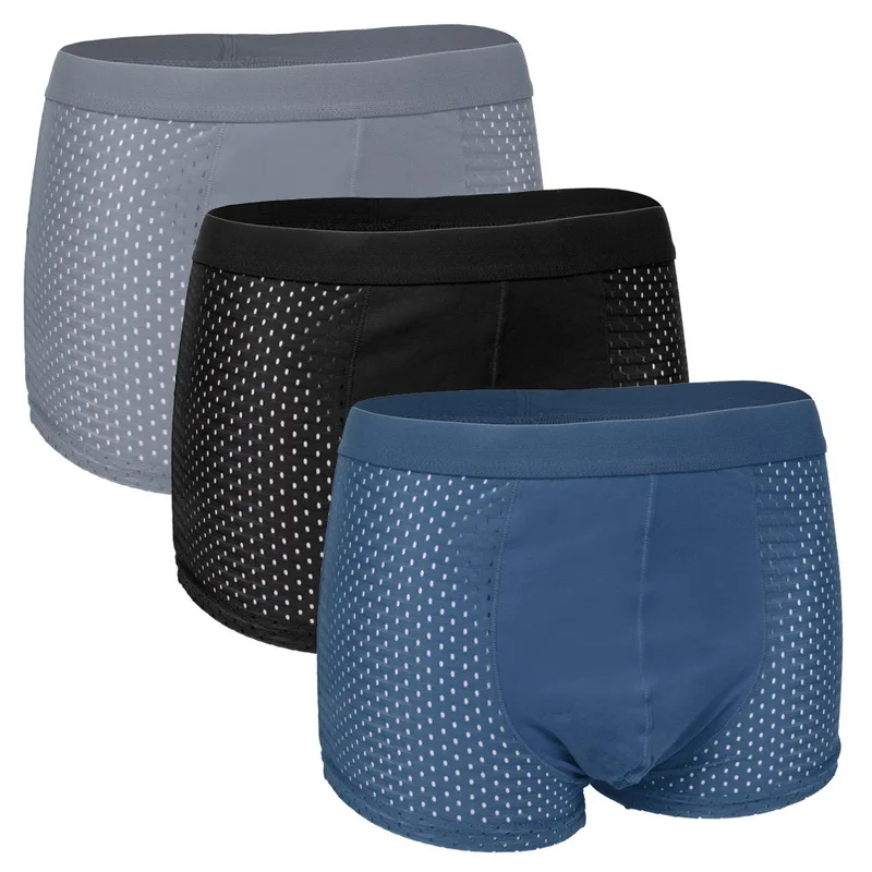 

MoneRffi 3pcs Men Underwear Mesh Breathable Solid Men's Boxer Shorts 2019 Brand Quick Dry Underpants Male Under Shorts