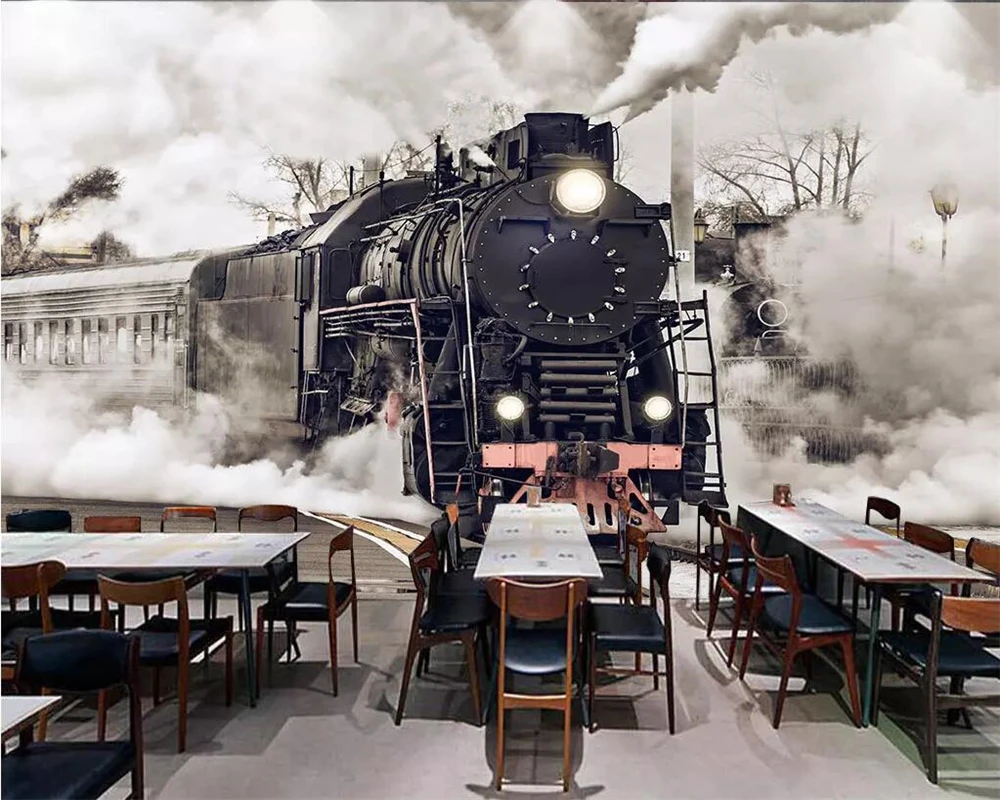 

Beibehang Wallpaper 3D retro nostalgic steam train cafe bar mural background wall home decor living room bedroom 3d wallpaper