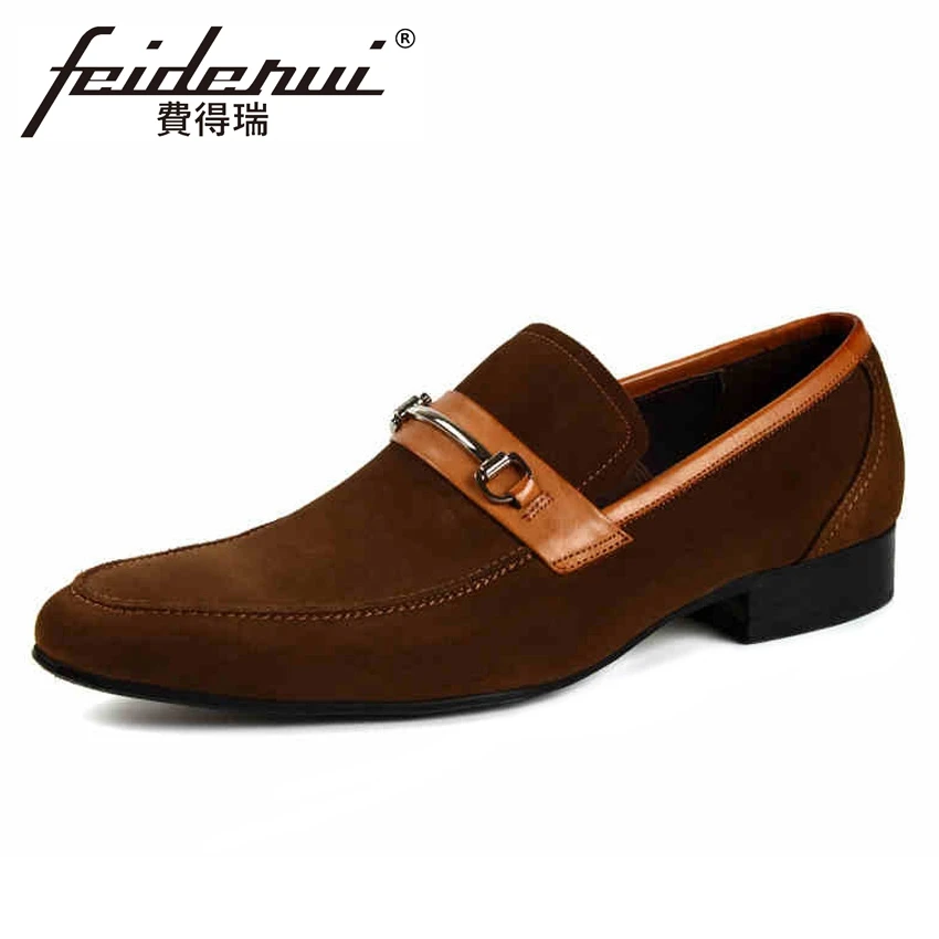 

New Arrival Round Toe Slip on Men's Wedding Party Loafers Height Increasing Cow Suede Leather Man Handmade Casual Shoes YMX398