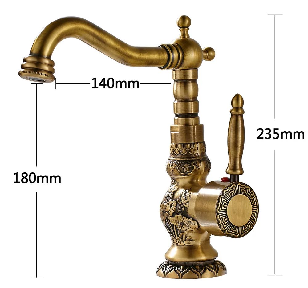Antique Brass Deck Mount Bathroom Kitchen Faucet Single Handle 360 Rotate Basin Hot And Cold Water Tap ZD1210