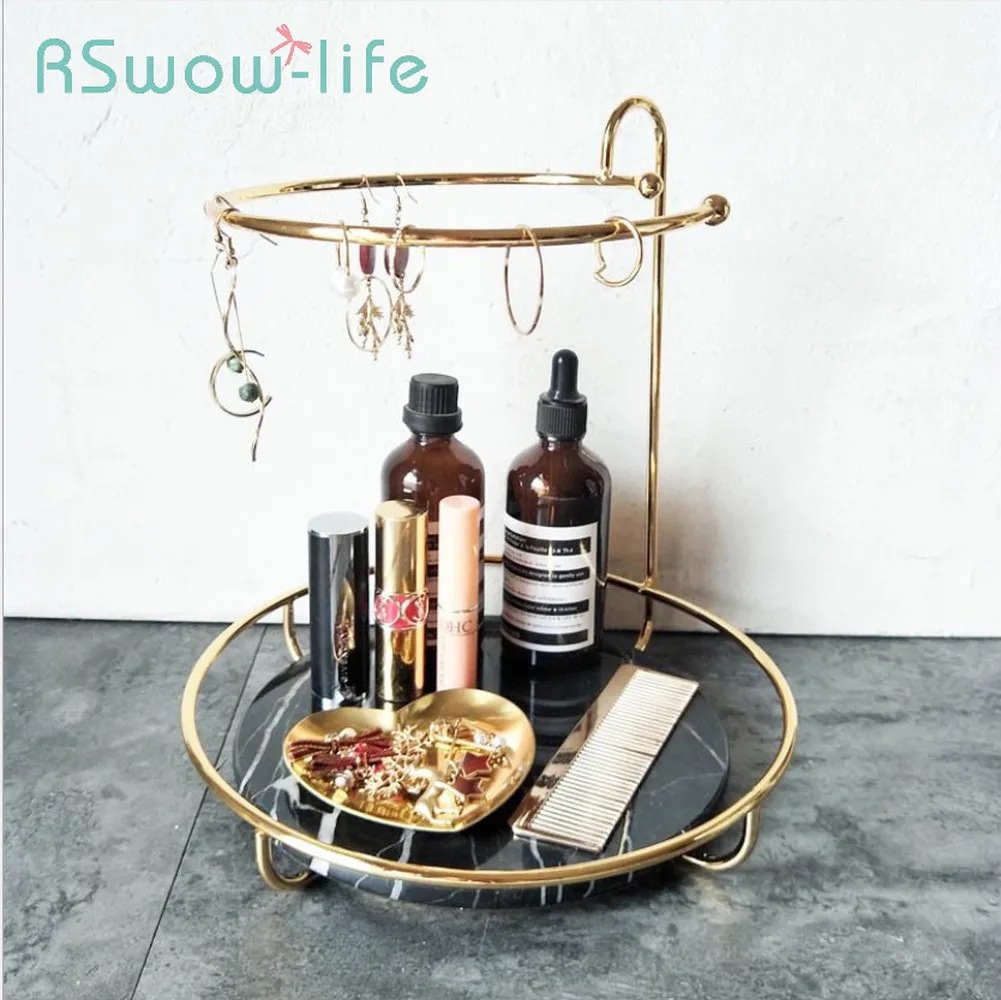 

Creative Marble Tray Iron + Marble Storage Tray Desktop Decoration Cosmetics Jewelry Storage Serving Trays For Home Storages