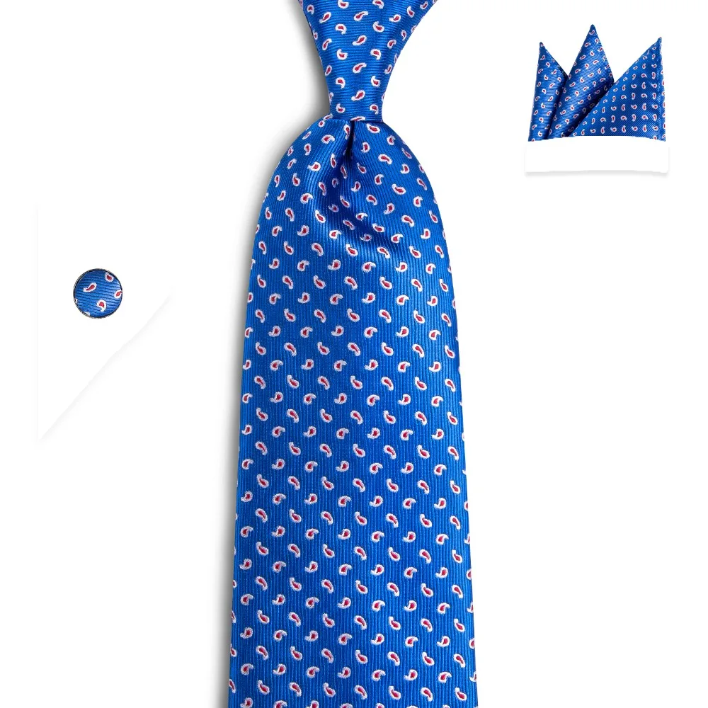 DiBanGu брендовый мужской галстук Hanky запонки набор для свадьбы синие галстуки Пейсли платок Карманный квадратный Запонки Набор для костюма SJT-7046