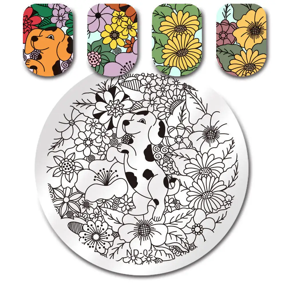 

NICOLE DIARY Square Nail Stamping Template Dog Animal Flower Letter Manicure Nail Art Image Plate Nail Art Print Stencil
