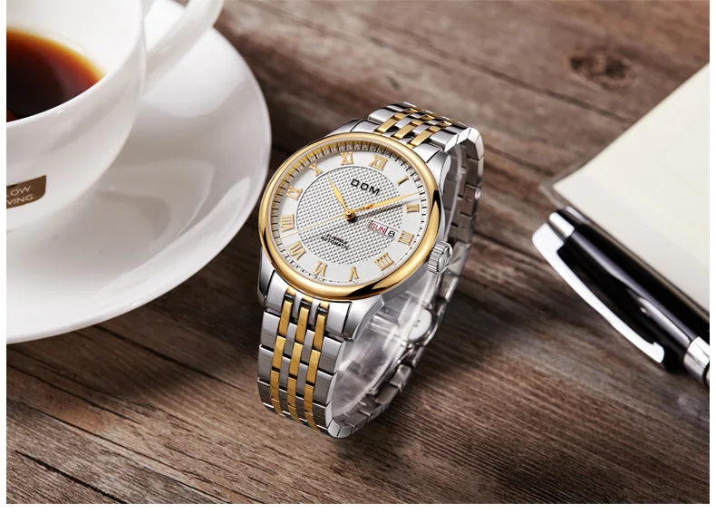 Оригинальные фирменные мужские часы DOM M-59, автоматические, ветрозащитные, из нержавеющей стали, водонепроницаемые, деловые, мужские наручные часы