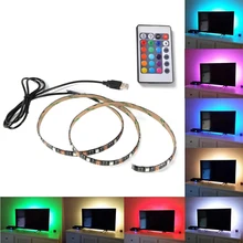 1 м 2 м 3 м 4 м 5 м DC 5 в RGB гибкая USB Светодиодная лента светильник 5050 SMD sting IP20 лента клейкая лента ТВ ПОДСВЕТКА 24 ключа RF контроллер