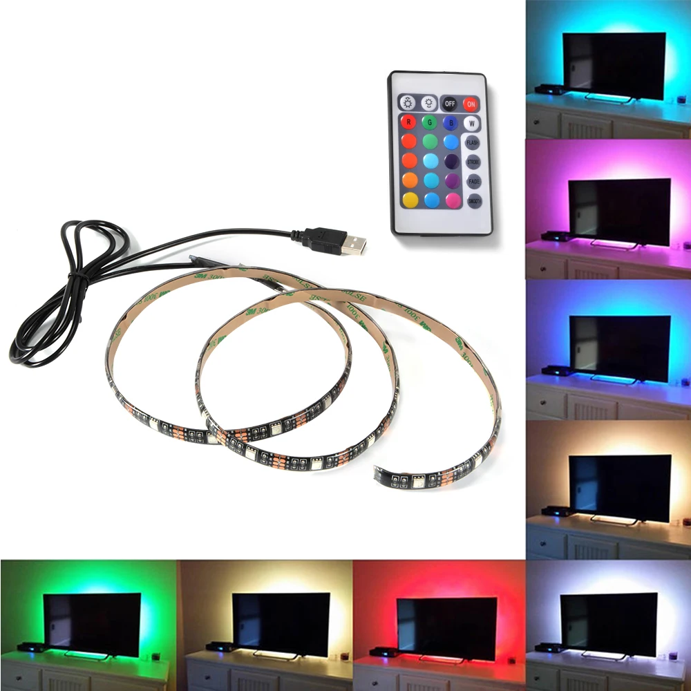 1 м 2 м 3 м 4 м 5 м DC 5 В RGB гибкая USB светодио дный полосы света 5050 SMD Стинг IP20 лента клейкая лента ТВ Подсветка 24Key RF контроллера