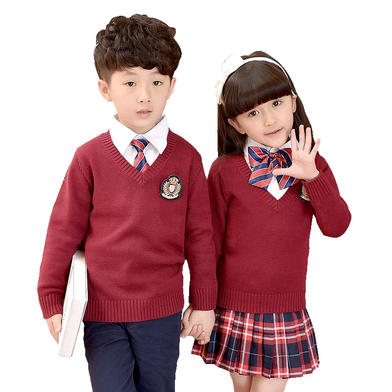 

Children Unifroms 2018 New Autumn Winter Clothes School Uniforms Suit Plaid Skirt Cardigan Sweater Primary School Uniforms 2-10T