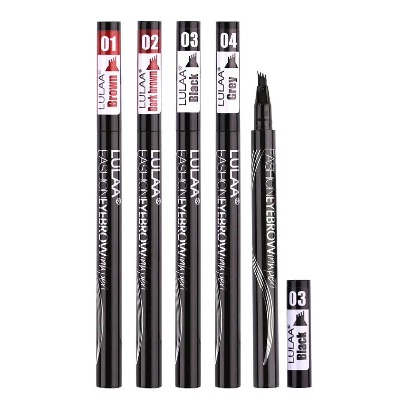 New Eyebrow Pencil Waterproof Fork Tip Eyebrow Tattoo Pen 4 Head Fine Sketch Liquid Eyebrow Enhancer Dye Tint Pen 2019 TSLM1