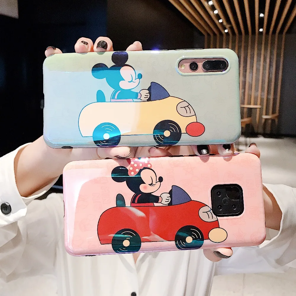 

Marchcover cute Cartoon Mickey Minnie Car Blue Ray Case Coque for Huawei P20 P30 Mate20 Pro Nova3 4 Soft TPU girl cover