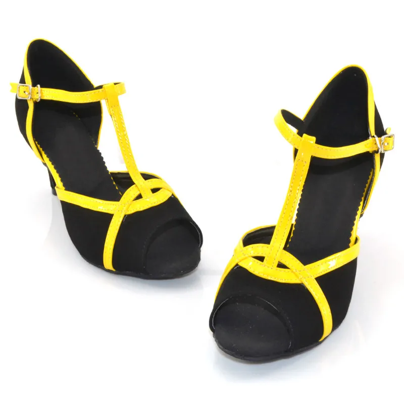 Высококачественная женская обувь для танго сальсы для Бальных и латиноамериканских танцев обувь на 6,98 см каблуке - Цвет: Black
