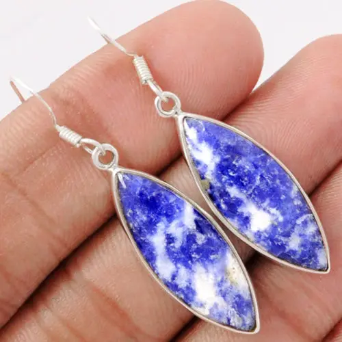 

Genuine Sodolite Earrings 100% 925 Sterling Silver 46mm AE0002