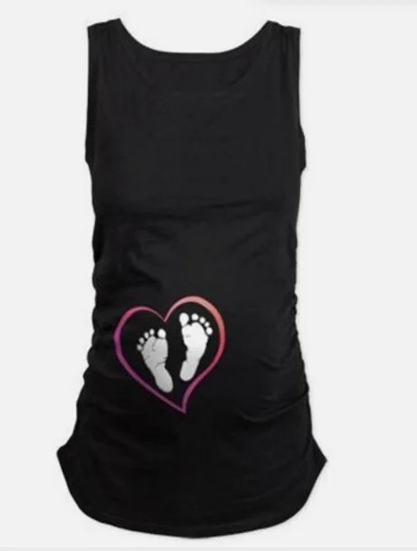 Летняя жилетка для беременных, женская футболка без рукавов с принтом сердца, большие размеры, базовый с круглым вырезом, Одежда для беременных - Цвет: Black