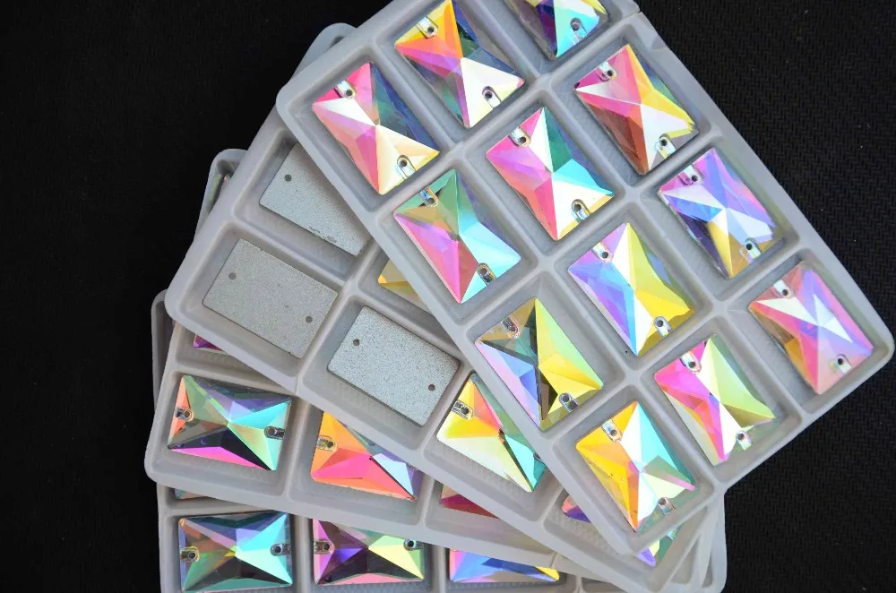 

Glass Crystal Rectangle Shape Sew On Stone Crystal Clear AB 2 holes 8*10mm,10*14mm,13*18mm,18*25mm Octagon Sewing jewelry Beads