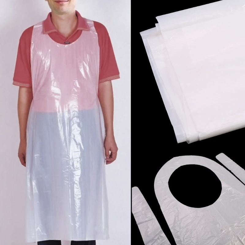 100pcs Disposable White Waterproof Anti-oil Aprons Kitchen Hotel Barbecue Useful