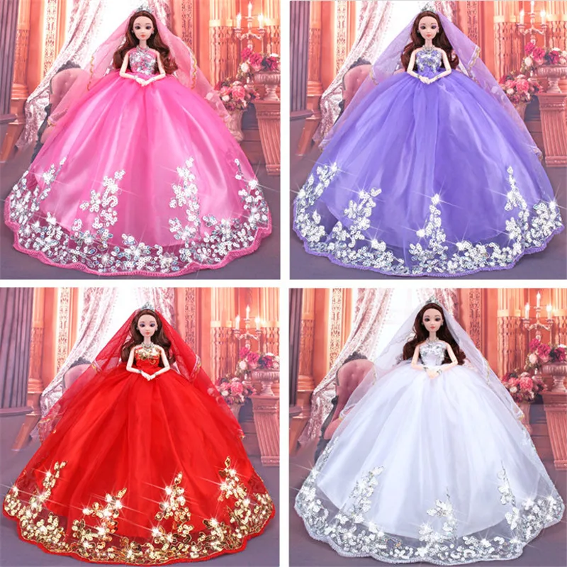 One Set Newest Fashion Doll Wedding Dress with Lots of Gold Sequins Made to Fit For Barbie Children Gift Birthday | Игрушки и хобби