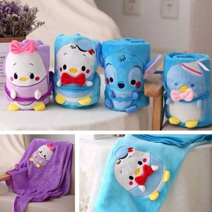 

Plush roll blanket 1pc 100cm Stitch Donald Duck Daisy Penguin soft warm flannel toy gift for kids baby