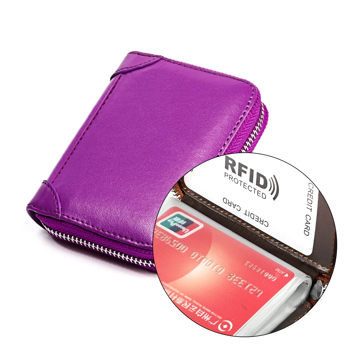 Women Business Card Holder Cow Leather Card Wallet Prevent RFID Female Credit Card Holder New Arrival Porte Carte Tarjetero Muje - Color: purple