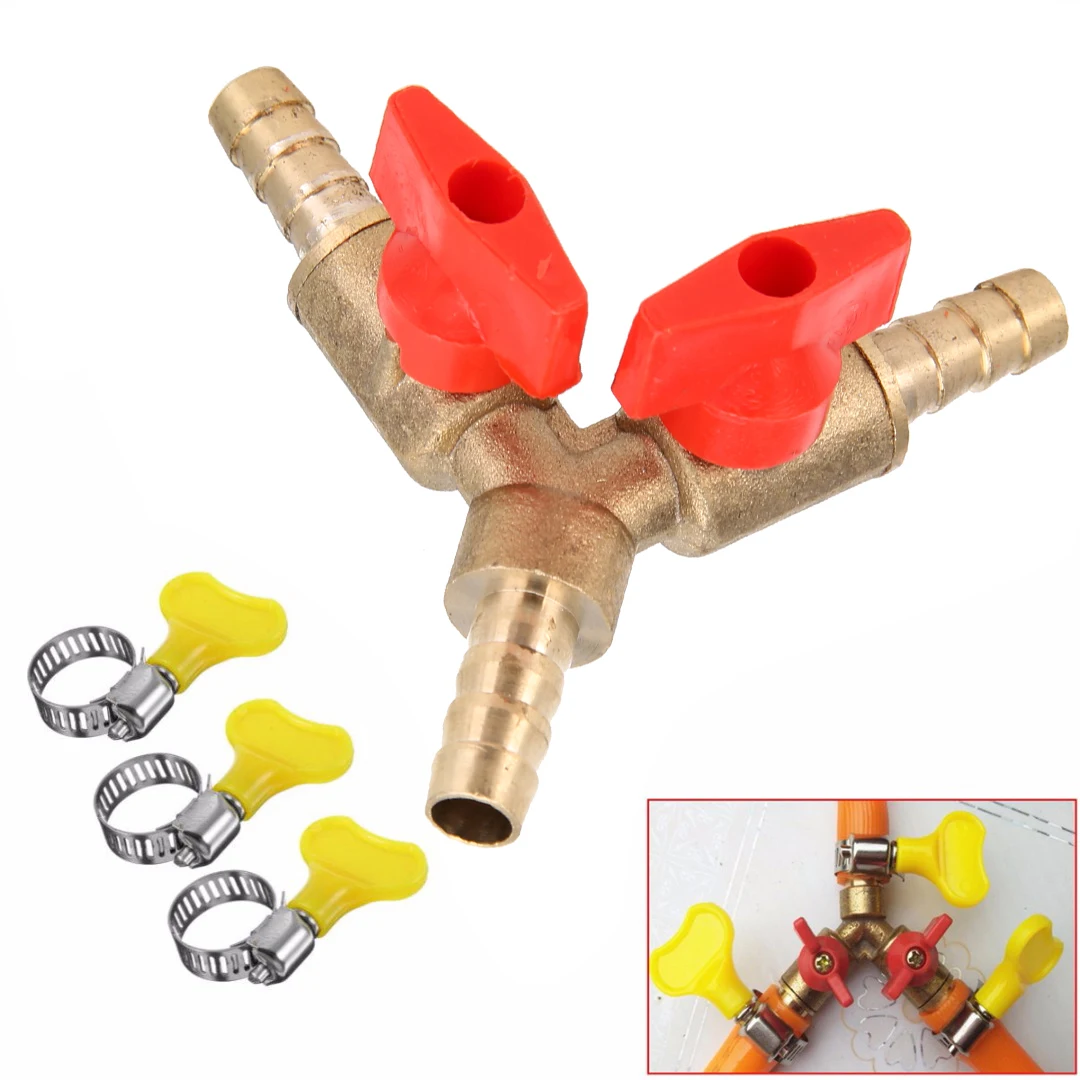1PC 3 Way Shut Off Ball Valve / Valve Clamp Fitting Hose Barb Fuel Gas