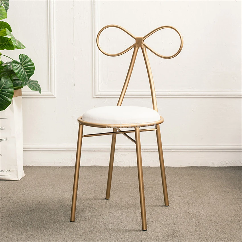 American Country Modern Design Gold Color Iron Metal Dining Chair Butterfly Backrest Leisure Dressing Chair Soft Seat Cushion