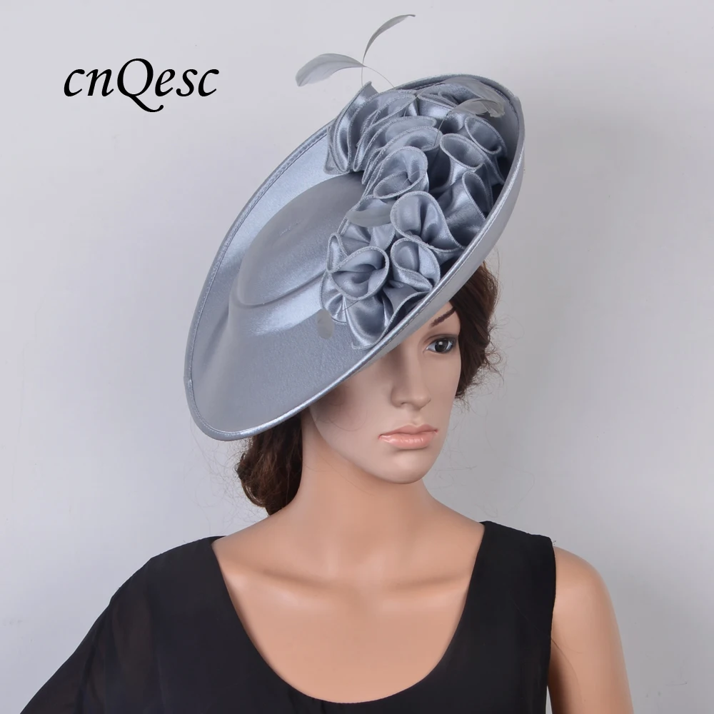 NEW silver church hat Large saucer fascinator sinamay Royal Formal