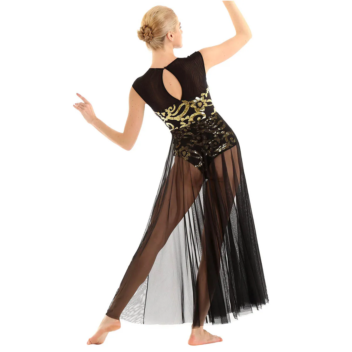 IEFiEL/Для женщин взрослый с цветочным рисунком из пайеток профессиональные балетки трико, длинное платье в пол для лиричная современный танцевальный костюм