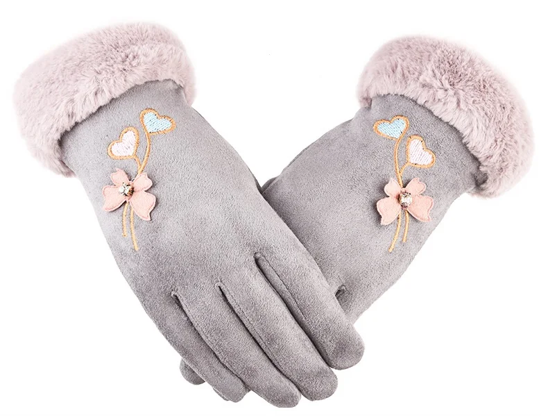 Горячие китайские стильные женские зимние замшевые шерстяные перчатки с сенсорным экраном теплые варежки перчатки для бега катания на лыжах для гольфа, тенниса - Цвет: Серый