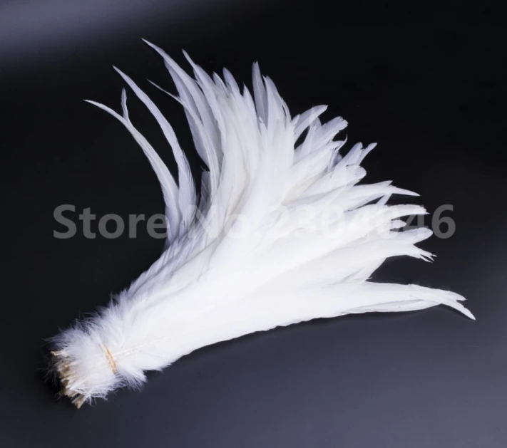 

100 precious rare 35-40cm / 14-16inch cock feathers dyed white, role playing wedding decoration