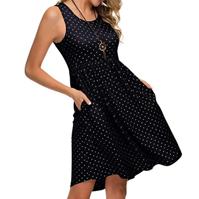 

Summer Beach Dress Polka Dot Printed Sleeveless O-Neck Cold Should plus size dresses for women 4xl 5xl sukienka letnia #15
