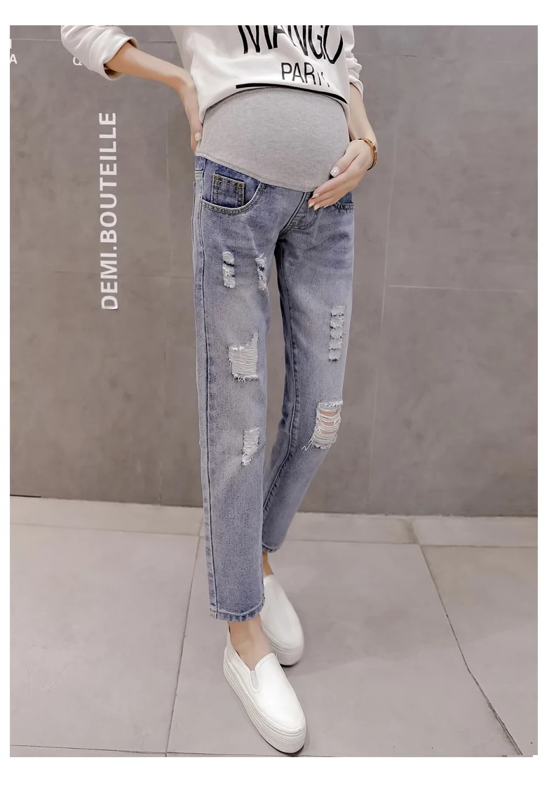 Новые модные джинсы для беременных; сезон осень-зима; джинсы для беременных с дырками
