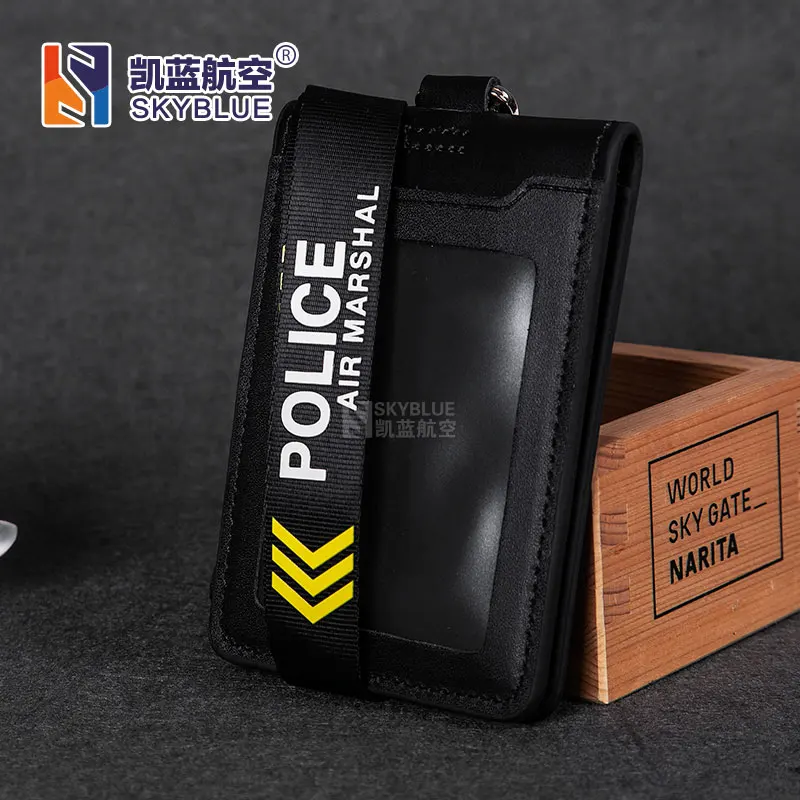 Air Marshal Police ремень Слинг с натуральной кожаный чехол для работы ID Holder, подарок для летной команды - Цвет: lanyard with ID case