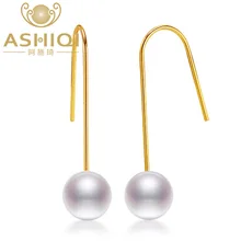 ASHIQI пресноводный Серьги с жемчугом 925 стерлингового серебра 6-7 мм идеально круглый натуральный жемчуг ювелирные изделия