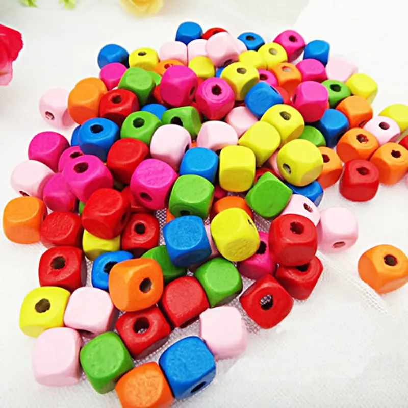 

10x10mm Wholesale Random Mixed Colors Wooden Beads Lead-free Square For DIY jewelry accessories Hole:3mm 100pcs/lot K04517
