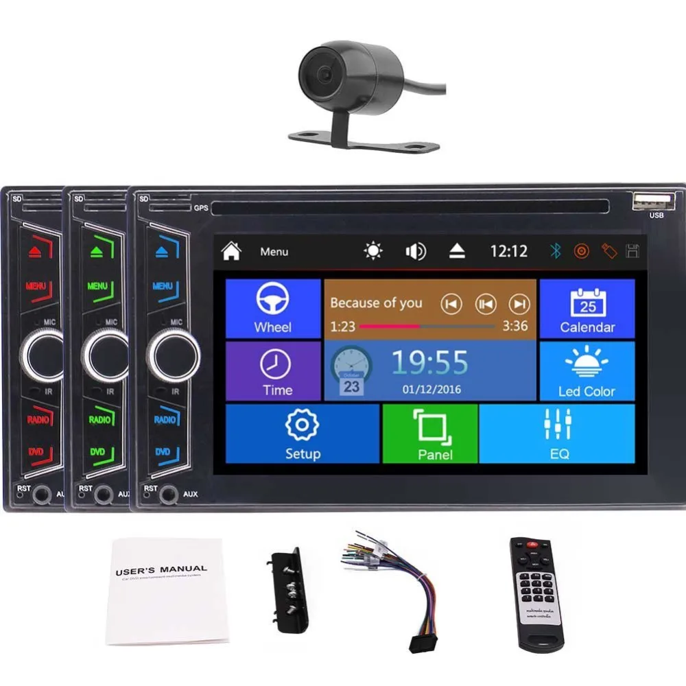 

Car Radio 6.2" Double Din Car DVD CD Player Remote Control MP5 Player SWC Subwoofer AUX 1080P Video FM/AM RDS Radio&Rear Camera