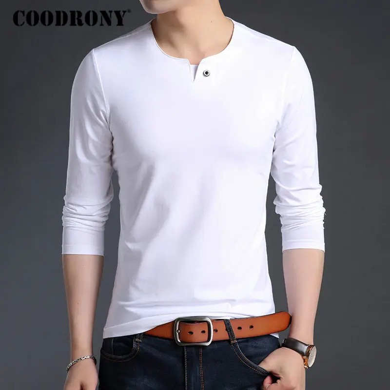 COODRONY T Shirt Men Casual Button Collar Long Sleeve T-Shirt Men Clothing 2018 Autumn Tops Slim Fit Cotton Tee Shirt Homme 8603